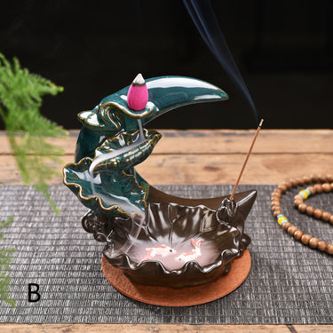 The Moon Backflow Incense Burner Holder Smoke Waterfall Incense Sticks Holder Home Decor - Soft Life Club