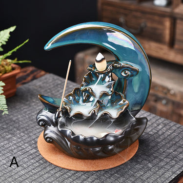 The Moon Backflow Incense Burner Holder Smoke Waterfall Incense Sticks Holder Home Decor - Soft Life Club