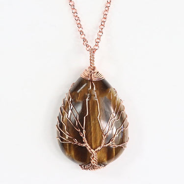 Tree of Life Drop Shaped Crystal Necklace - Soft Life Club